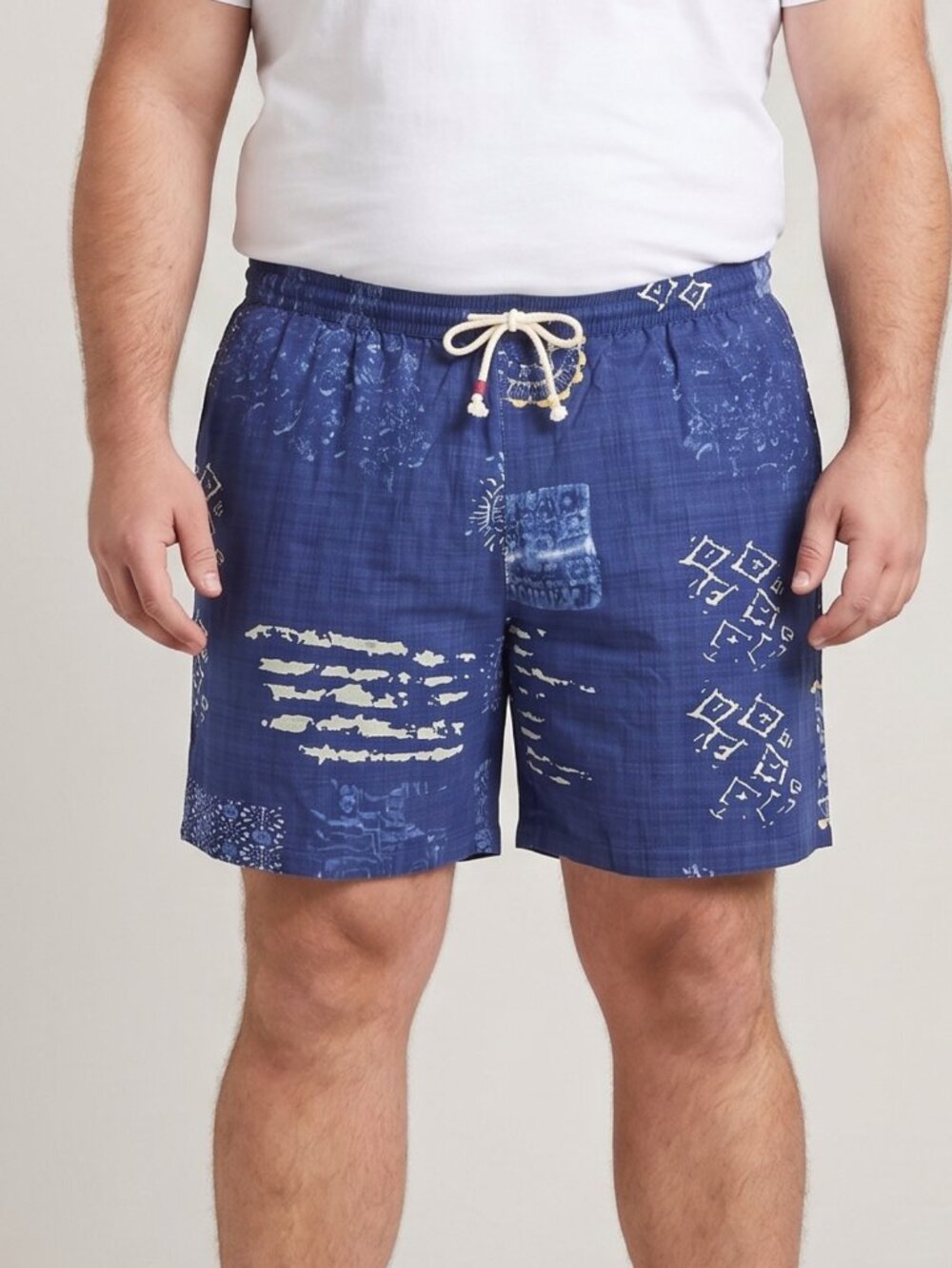 NWT JOGAL Mens Blue Floral Batik Print Cotton Viscose Beach Shorts Size 3XL